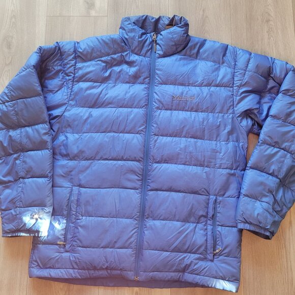 Marmot Mens Blue Insulated Puffer Jacket L 800 Fill Down Polyester Warm Winter C - Picture 3 of 9